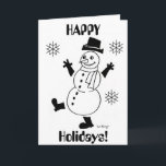Festiva Tarjeta de "FELIZ FESTIVIDAD" para Snowman<br><div class="desc">La tarjeta dice: "¡FELICES VACACIONES!" ¡Un muñeco de nieve bonito y invierno para alegrar tu invierno! Inspirado en los originales años 50, Snowguy, de estilo retro y escarpado, es el diseño más bonito para sonar en invierno y animar la nieve. Dibujado a mano en tinta y digitalmente coloreado. Obra original...</div>