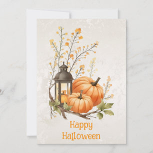 Festiva Tarjeta de Feliz Halloween con Acuarela de Calabaz