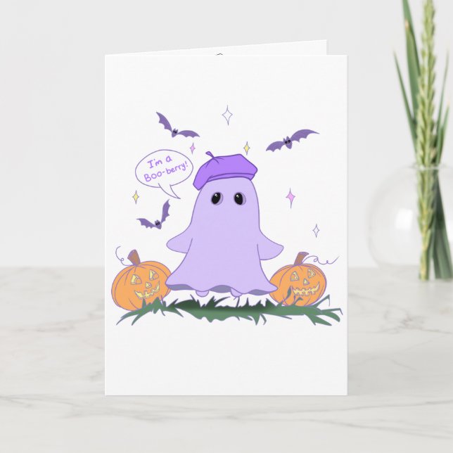 Festiva Tarjeta de Feliz Halloween con dibujos de fantasma (Anverso)