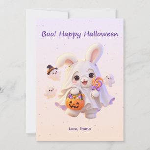Festiva Tarjeta de Feliz Halloween de Conejo Fantasma Lind