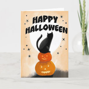 Festiva Tarjeta de Feliz Halloween de Gato Adorable
