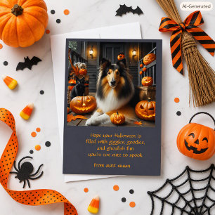 Festiva Tarjeta de Feliz Halloween para Niños con Perro Co