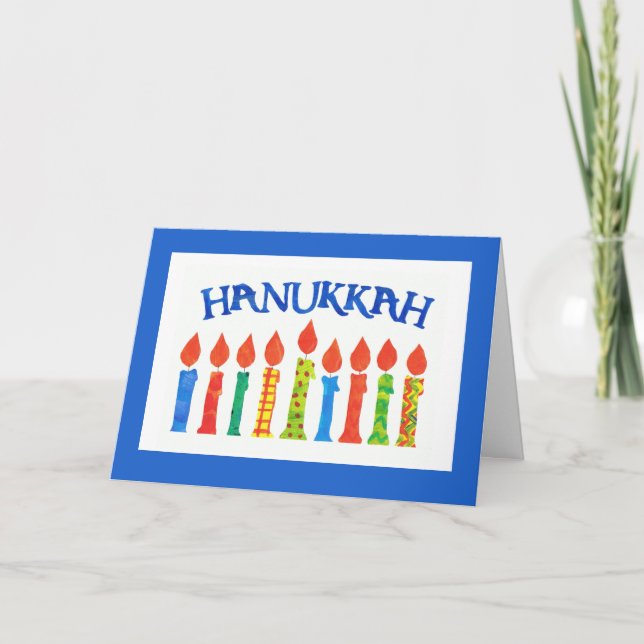 Festiva Tarjeta de Feliz Janucá con Velas (Anverso)