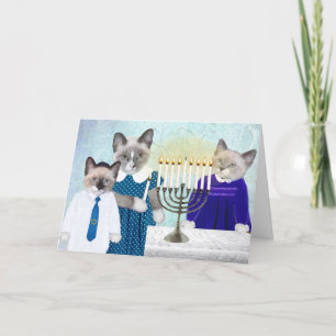 Festiva Tarjeta de Feliz Janucá de Gatitos
