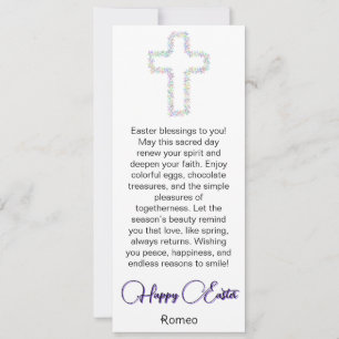 Festiva Tarjeta de Feliz Pascua con Cruz Floral Prismática