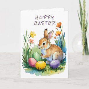 Festiva Tarjeta de Feliz Pascua con huevos de conejo