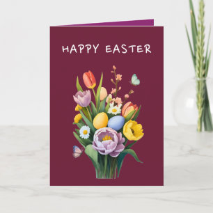 Festiva Tarjeta de Feliz Pascua con ramo floral audaz