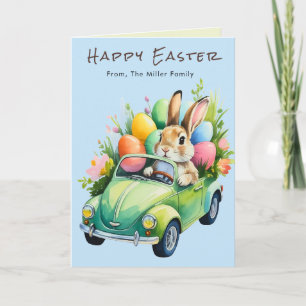 Festiva Tarjeta de Feliz Pascua de conejito lindo conducie