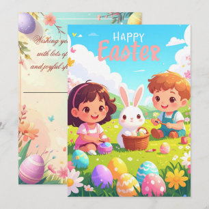 Festiva Tarjeta de Feliz Pascua – Huevo de Pascua de Conej