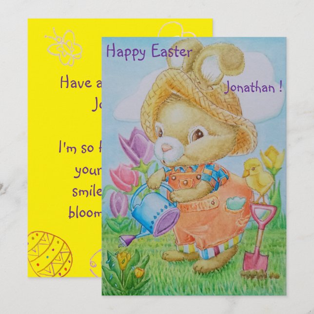 Festiva Tarjeta de Feliz Pascua personalizada para niños (Anverso / Reverso)