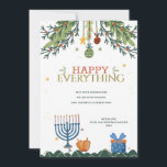 Festiva Tarjeta de Feliz Todo para las Fiestas<br><div class="desc">Una tarjeta de vacaciones para todos con adornos de Navidad colgando de ramas de pino, una menorá, dreidels y un regalo. (Vector creado por freepik - www.freepik.com). La tarjeta es fácil de personalizar con su texto, fuente, color de fuente, forma de papel y tipo de papel. ¿No es exactamente lo...</div>