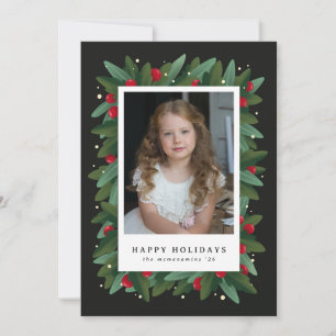 Festiva Tarjeta de feriado formal Wreath y Navidades Berri