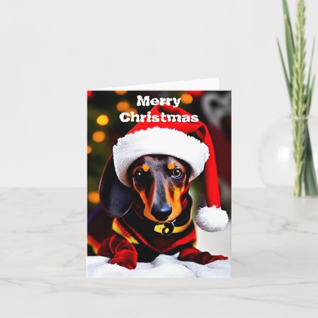 Festiva Tarjeta de feriado para Navidades Merry Dachshund (Anverso)