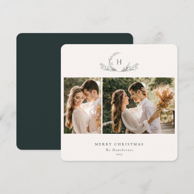 Festiva Tarjeta de festividad fotográfica Orgánica Monogra (Anverso / Reverso)