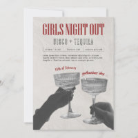 Tarjeta de fiesta de Noche de Chicas Vintage Roja