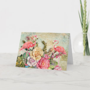 Festiva Tarjeta de flamenco floral Shabby Chic Watercolor