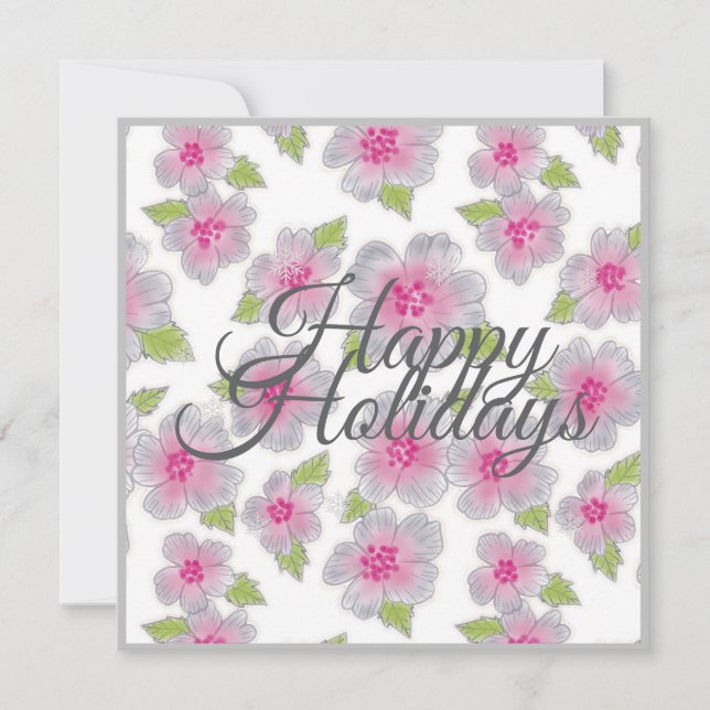 Festiva Tarjeta de Flores Elegancia Felices Fiestas (Anverso)