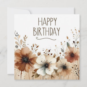 Festiva tarjeta de flores marrones de cumpleaños feliz