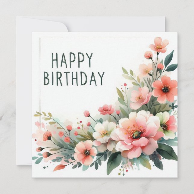 Festiva tarjeta de flores pastel de cumpleaños  (Anverso)
