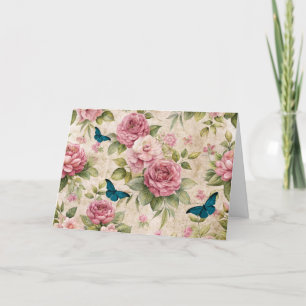 Festiva Tarjeta de flores y mariposas inspiradas por el ef
