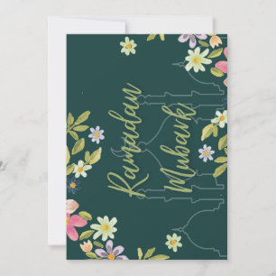 Festiva Tarjeta de flores y verde de mubarak de Ramadán
