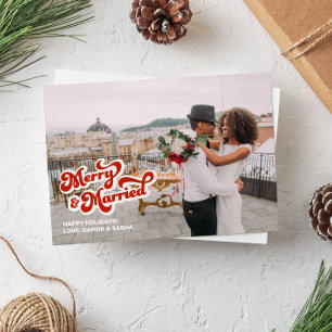 Festiva Tarjeta de foto completa Retro Font "Merry & Marri