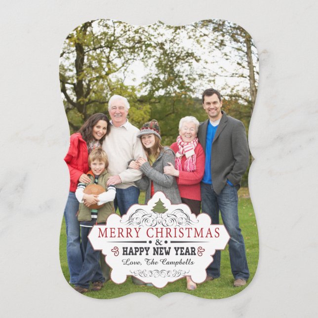 Festiva Tarjeta de Foto con Forma Curva Antiguo (Anverso)