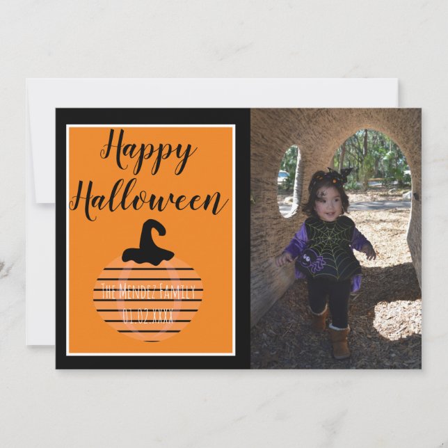 Festiva Tarjeta de foto con patrón de calabaza moderna de  (Anverso)