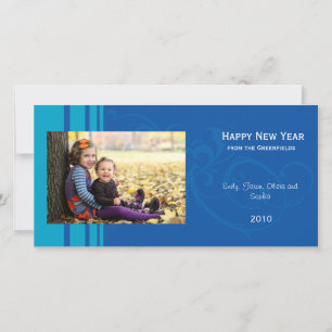Festiva Tarjeta de foto de Año Nuevo elegante - azul