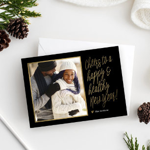 Festiva Tarjeta de Foto de Año Nuevo Feliz y Saludable
