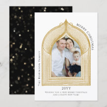 Tarjeta de foto de arco de oro elegante