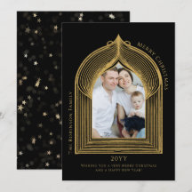 Tarjeta de foto de arco de oro elegante
