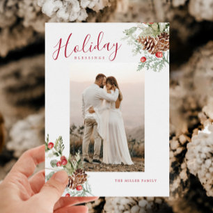 Festiva Tarjeta de Foto de Bendiciones Navideñas con Acuar