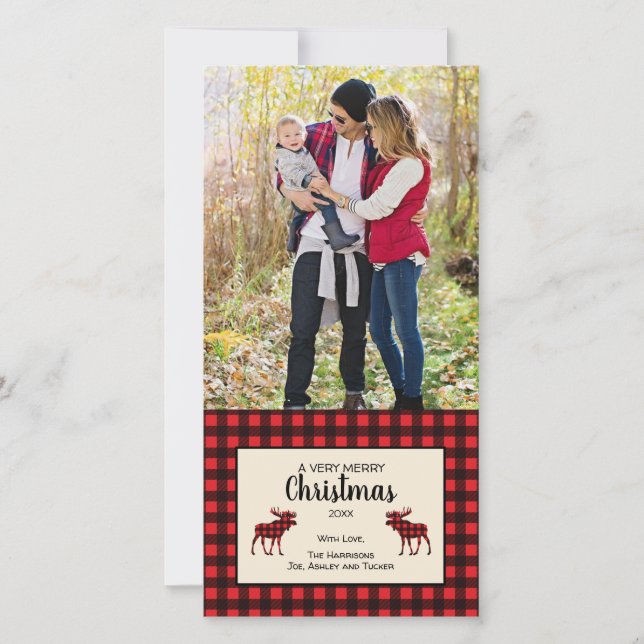Festiva Tarjeta de foto de Buffalo Plaid Christmas (Anverso)