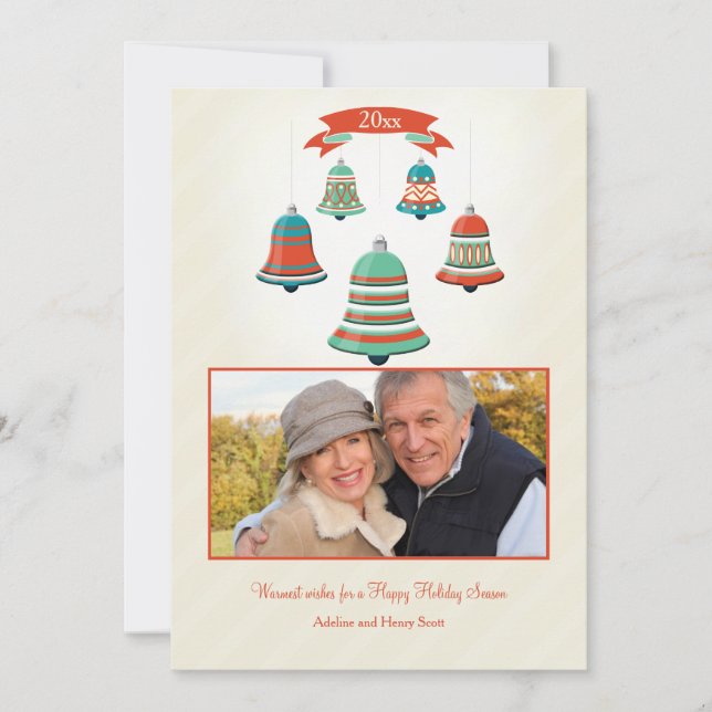Festiva Tarjeta de foto de campanas navideñas (Anverso)