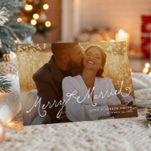 Tarjeta de Foto de Casados Felices con Letra Moder