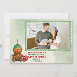 Festiva Tarjeta de Foto de Coffee Bear "Beary Merry Christ