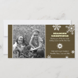 Festiva Tarjeta de foto de copo de nieve con raya fina