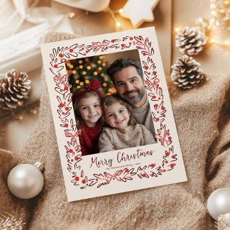 Festiva Tarjeta de foto de corona y lazos navideños capric