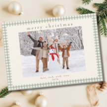Tarjeta de foto de cuadros de gingham verde para N