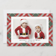 Tarjeta de foto de cuadros escoceses beige para Na