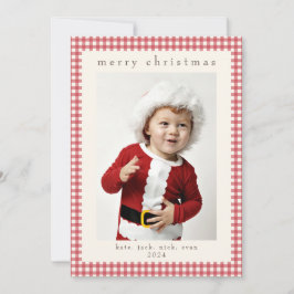 Festiva Tarjeta de foto de cuadros gingham vintage roja pa
