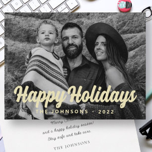 Festiva Tarjeta de foto de familia con saludo de escritura