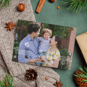 Festiva Tarjeta de Foto de Felices Fiestas con Copos de Ni