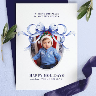 Festiva Tarjeta de Foto de Felices Fiestas con Marco Oval 