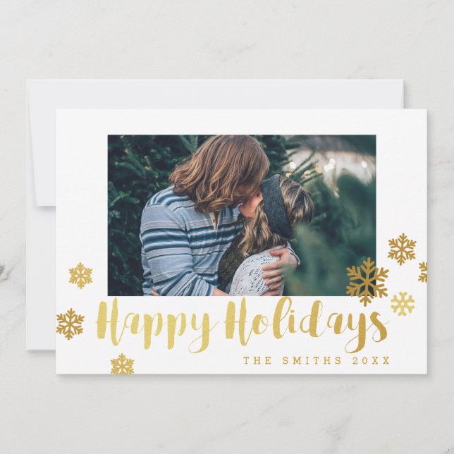 Festiva Tarjeta de foto de Felices Fiestas Copos de nieve  (Anverso)