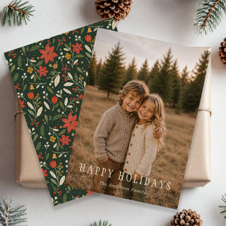 Festiva Tarjeta de Foto de Felices Fiestas Floral Folk de