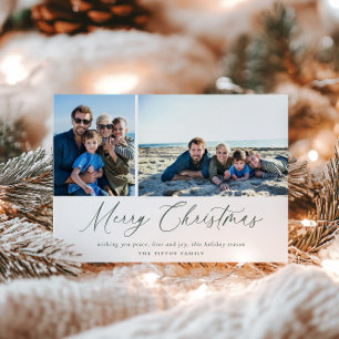 Festiva Tarjeta de foto de Green Script Merry Christmas