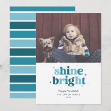 Tarjeta de foto de Hanukkah brillante Teal