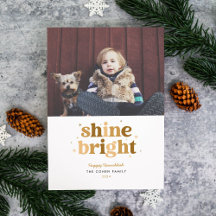 Tarjeta de foto de Hanukkah con brillo dorado
